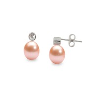 A pair of Earrings with pink pearls and diamonds on silver base 925° - S121226S