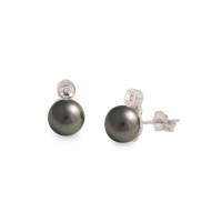 A pair of Earrings with black pearls and diamonds on silver base 925 ° - S121227B